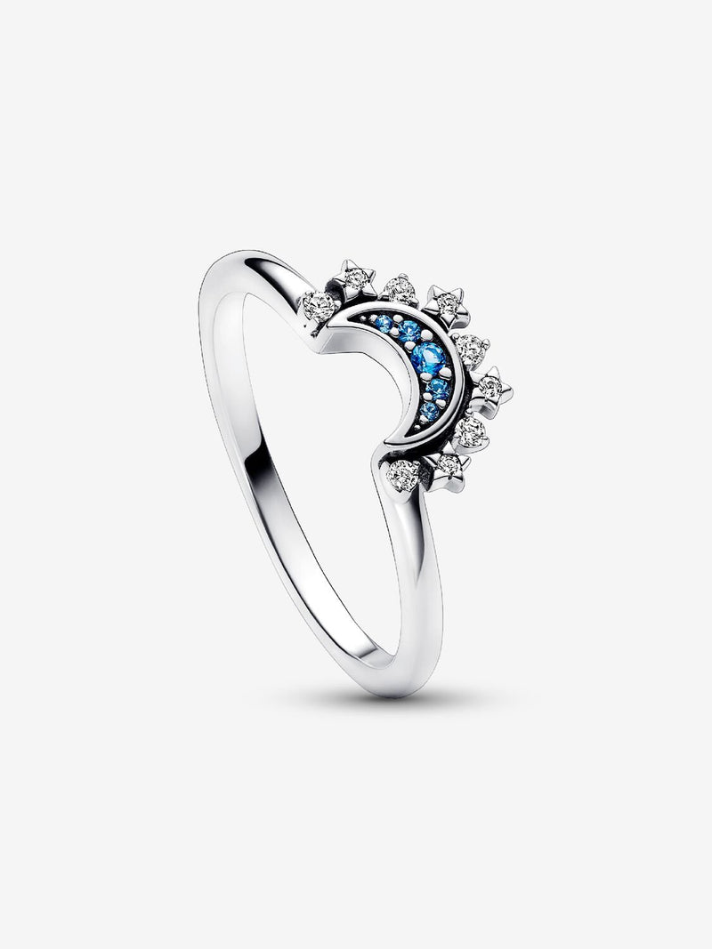 Celestial Blue Sparkling Moon Ring - Sterling Silver - 192675C01
