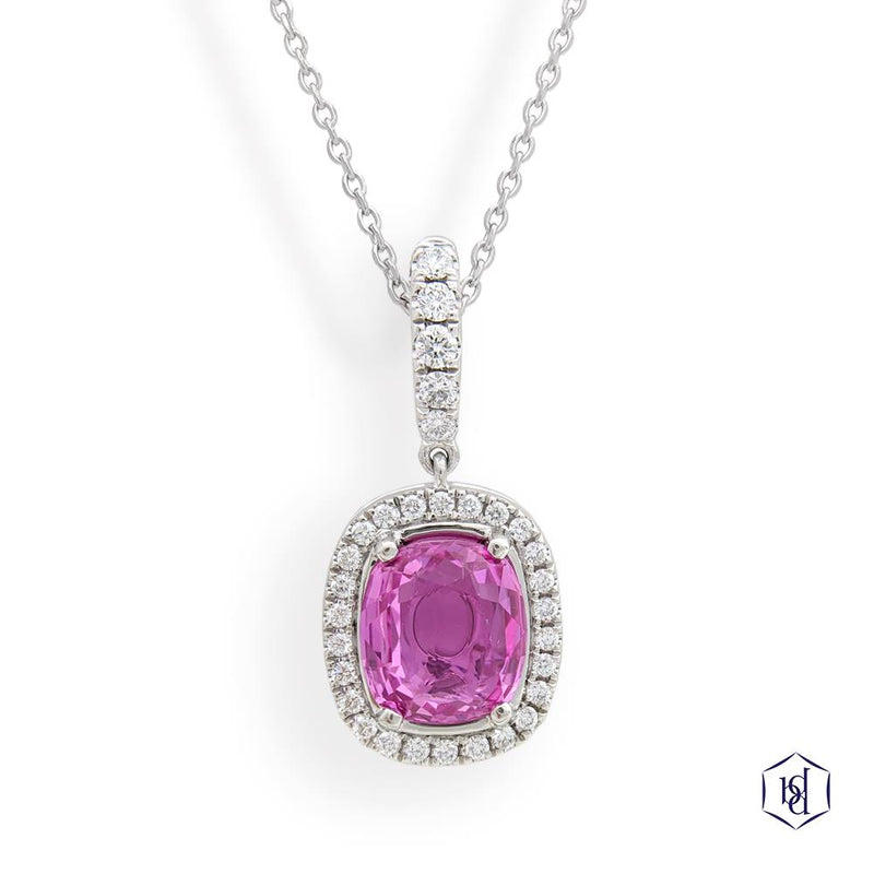 Skye Cushion Shape Pink Sapphire & Diamond Pendant Necklace - Platinum