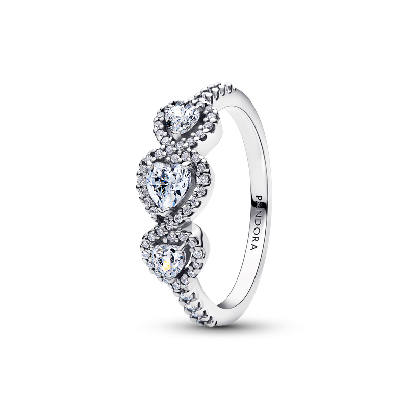 Triple Heart Cubic Zirconia Ring - Sterling Silver - 194413C01