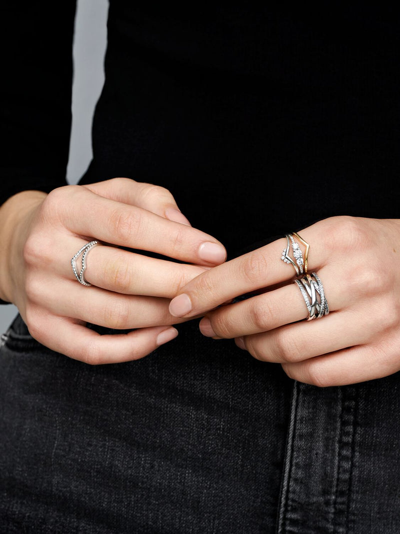 Sparkling Wishbone Ring - Sterling Silver - 196316CZ