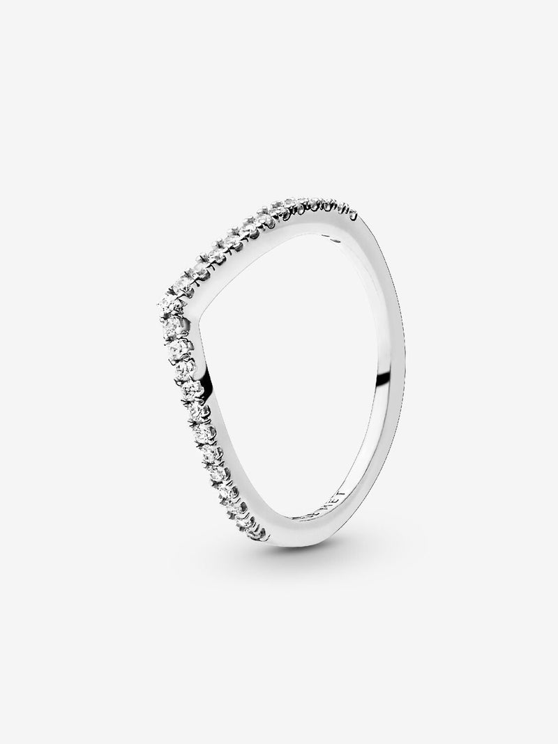 Sparkling Wishbone Ring - Sterling Silver - 196316CZ