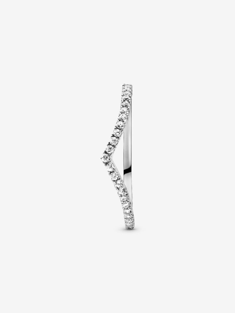Sparkling Wishbone Ring - Sterling Silver - 196316CZ