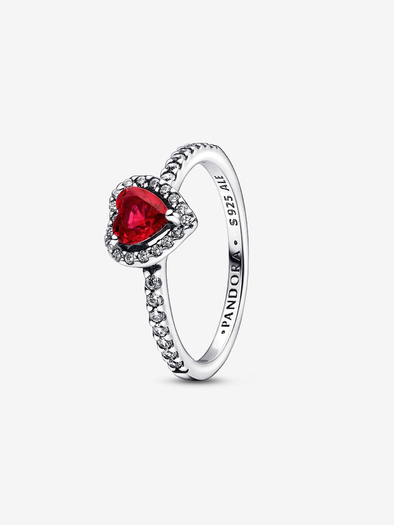Sparkling Red Elevated Heart Ring - Sterling Silver - 198421C02