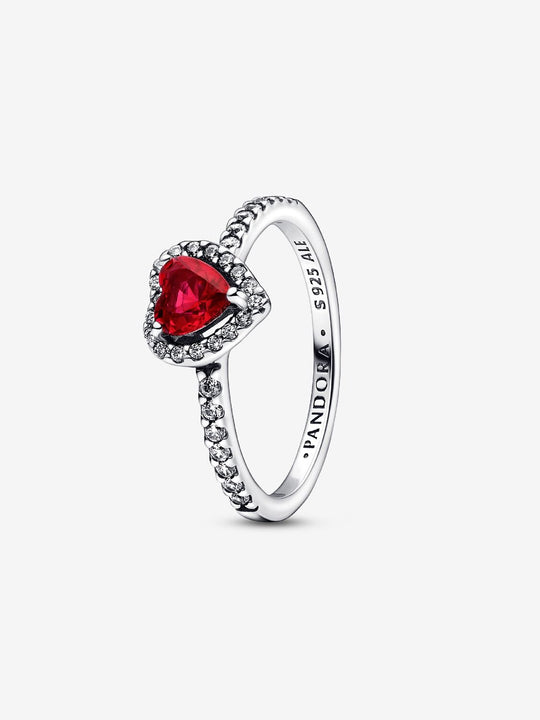 Sparkling Red Elevated Heart Ring - Sterling Silver - 198421C02