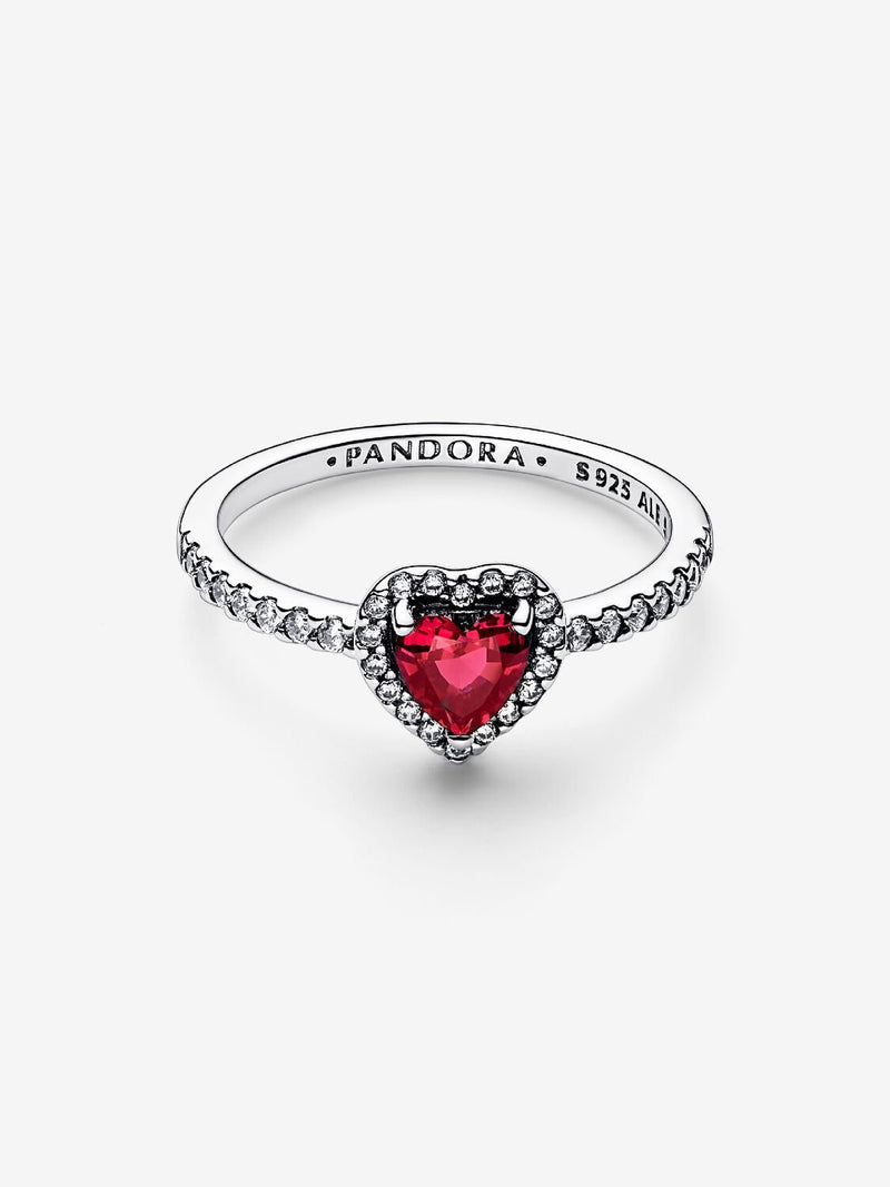 Sparkling Red Elevated Heart Ring - Sterling Silver - 198421C02