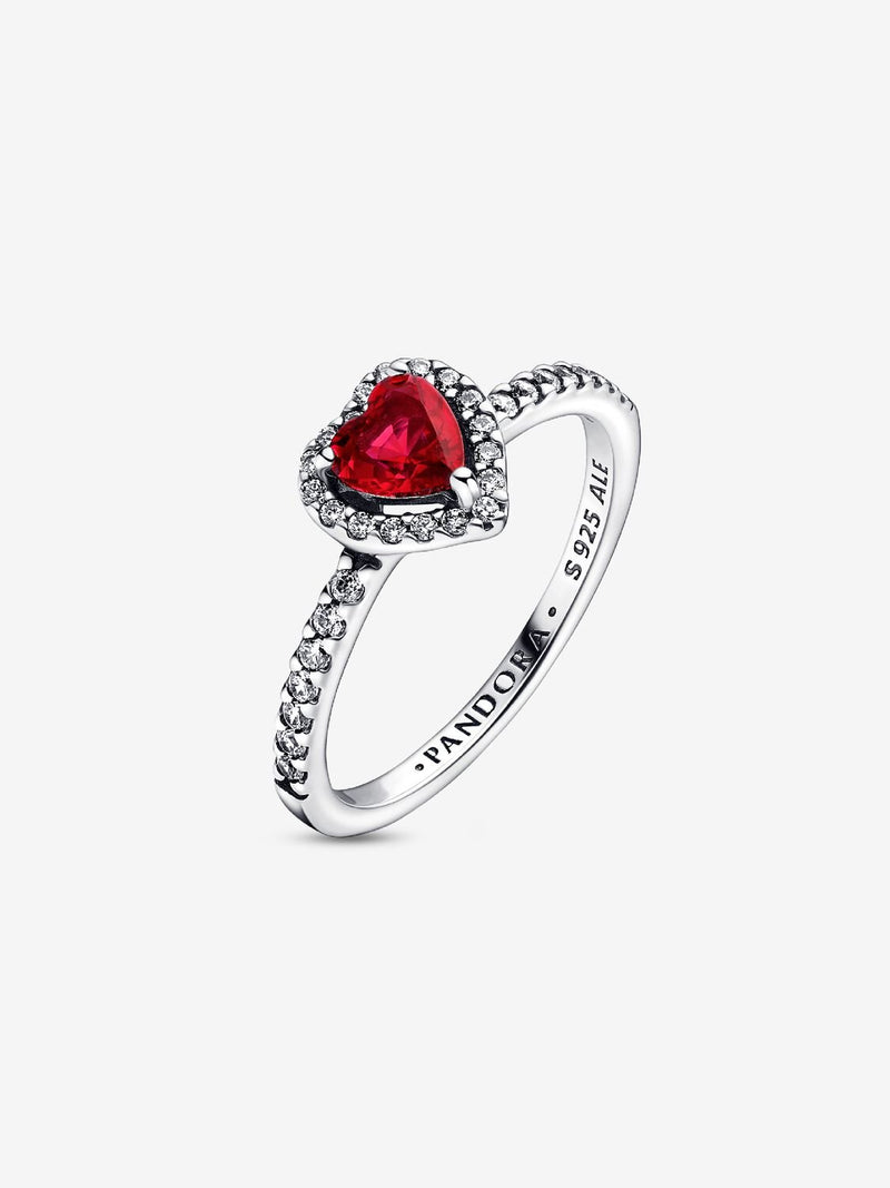 Sparkling Red Elevated Heart Ring - Sterling Silver - 198421C02