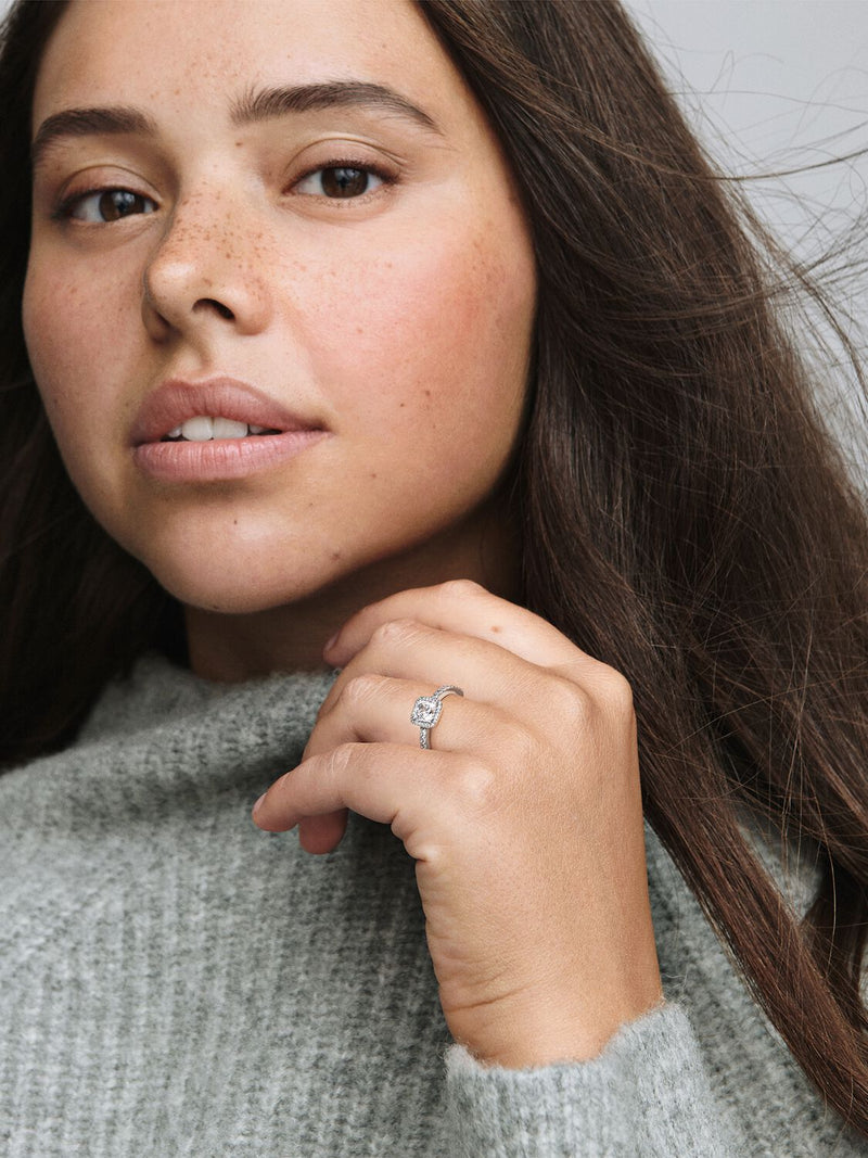 Square Sparkle Halo Ring - Sterling Silver - 198863C01