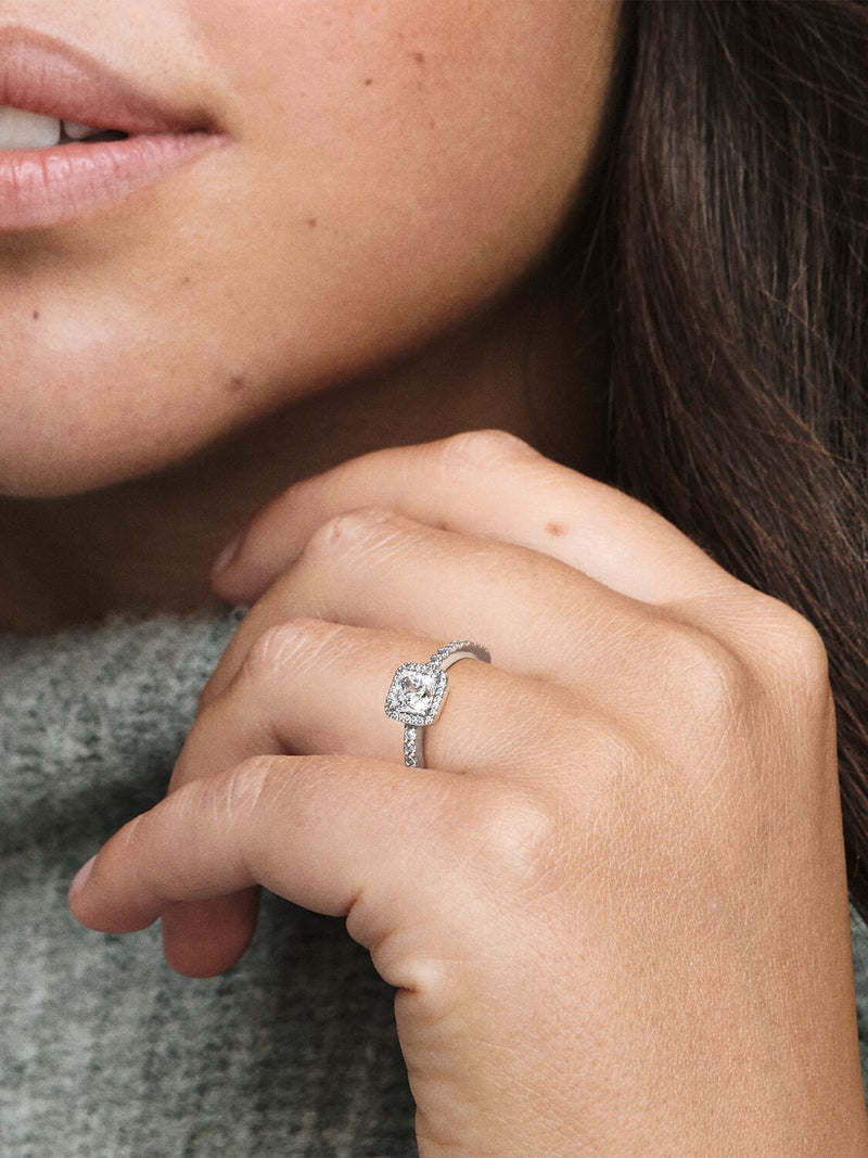 Square Sparkle Halo Ring - Sterling Silver - 198863C01