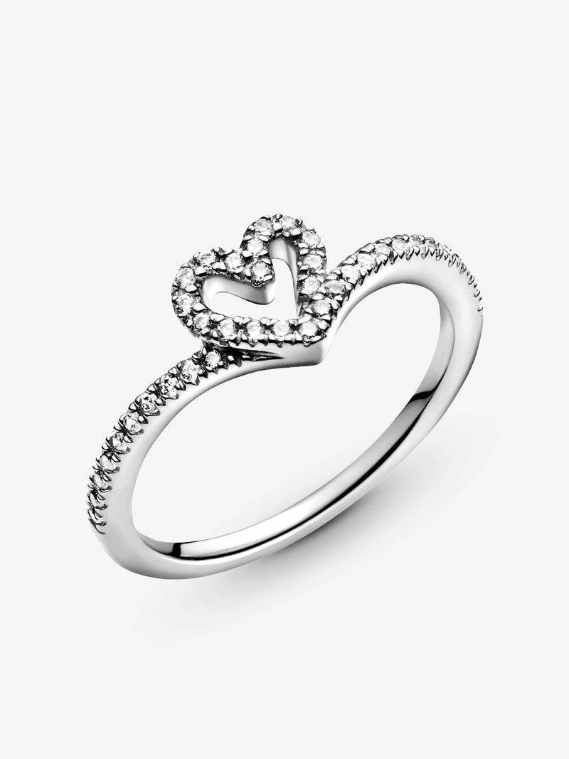 Sparkling Wishbone Heart Ring - Sterling Silver - 199302C01