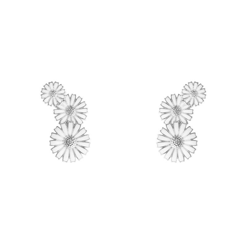 Daisy Three Flower Layered Earrings - Silver/White - 20001543