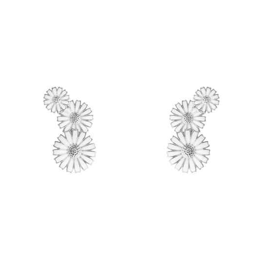 Daisy Three Flower Layered Earrings - Silver/White - 20001543