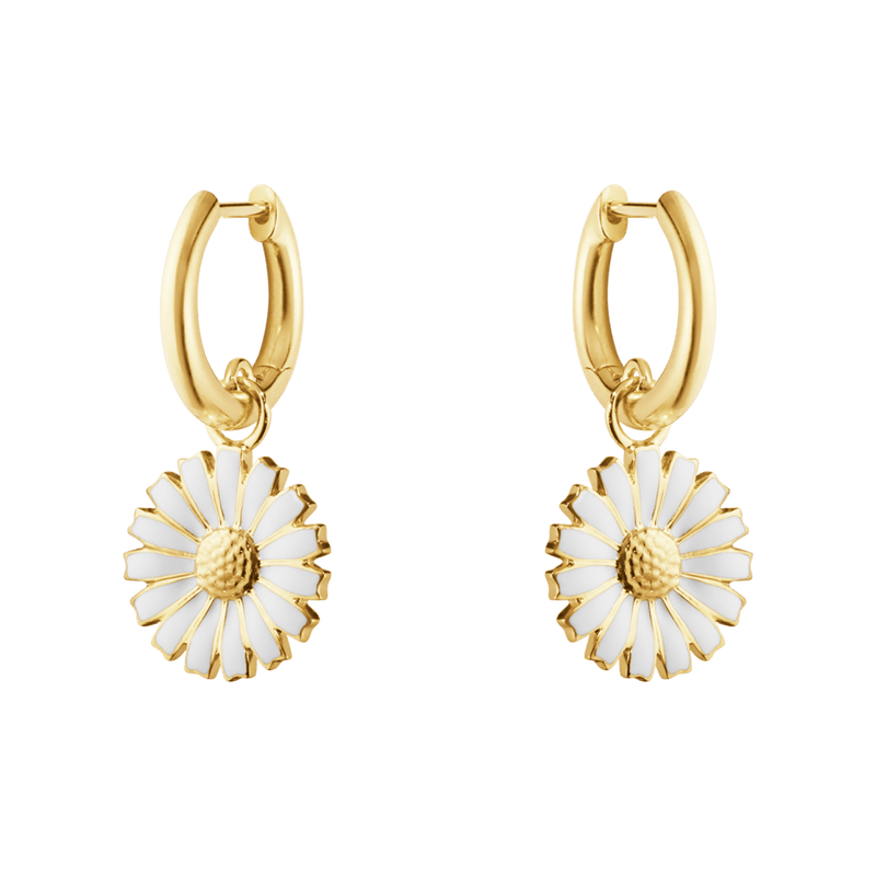 Daisy Hoop Drop Earrings, 13mm - Silver/White - 20001671