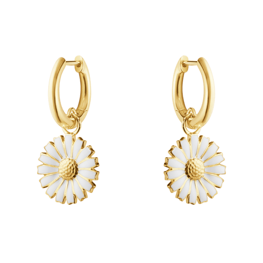 Daisy Hoop Drop Earrings, 13mm - Silver/White - 20001671