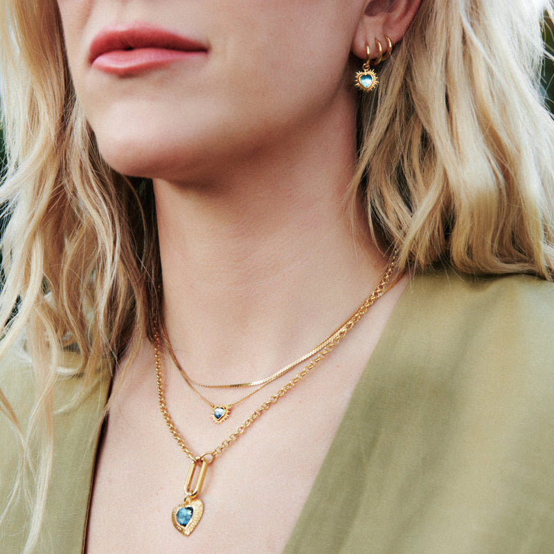 Electric Love Blue Topaz Heart Huggie Hoop Earrings - Gold - EGHE5BTGP