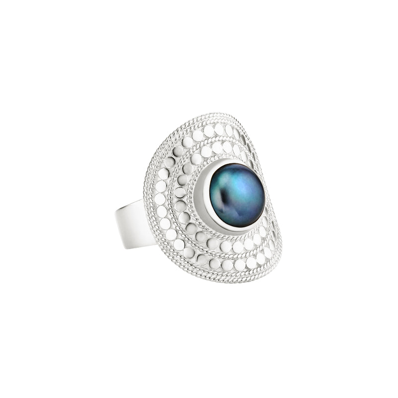 Blue Pearl Saddle Ring - Silver - 2014RSBP