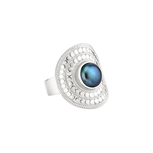 Blue Pearl Saddle Ring - Silver - 2014RSBP