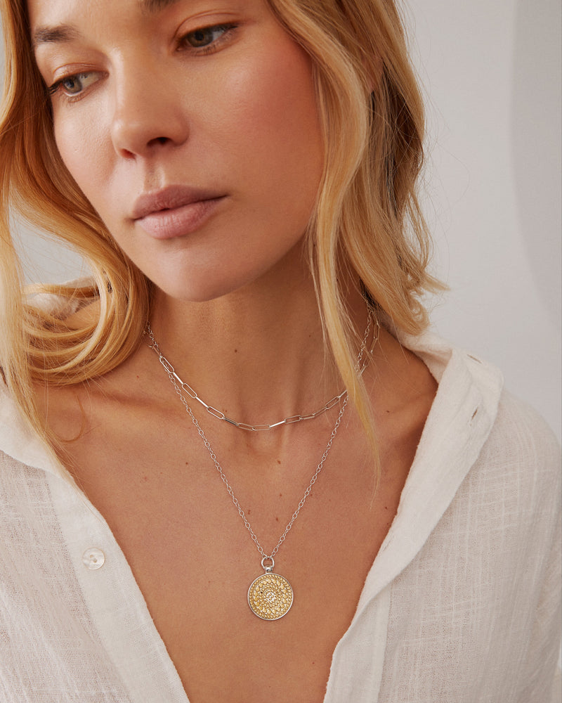 Classic Reversible Disc Pendant - Gold/Silver - NK10264-TWT