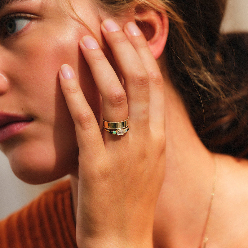 Multi Gemstone Claw Ring, Size N - 9ct Yellow Gold - RG-MOR-EM-BS