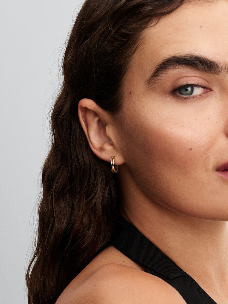 Organically Shaped Two-tone Open Hoop Earrings - 14ct Gold Plated - 263880C00