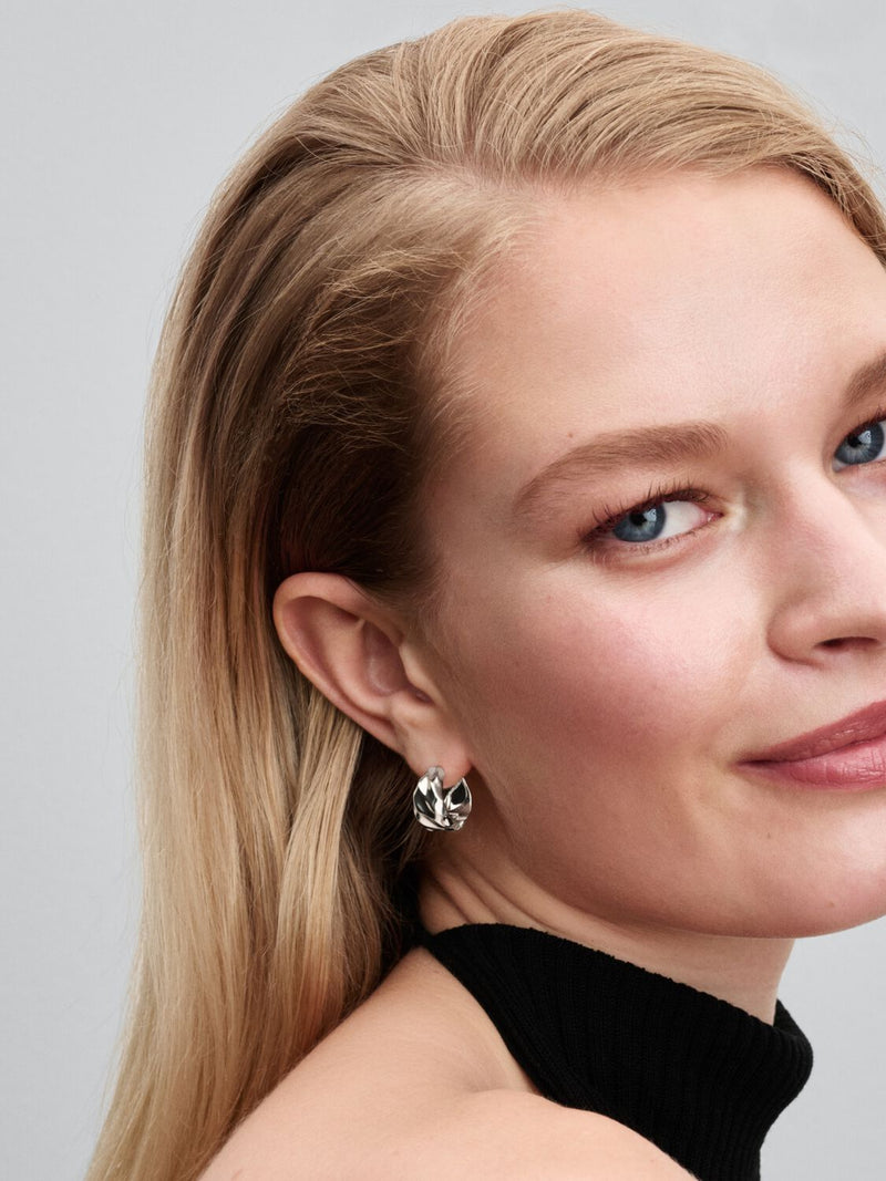 Rippled Small Hoop Earrings - Sterling Silver - 293874C00