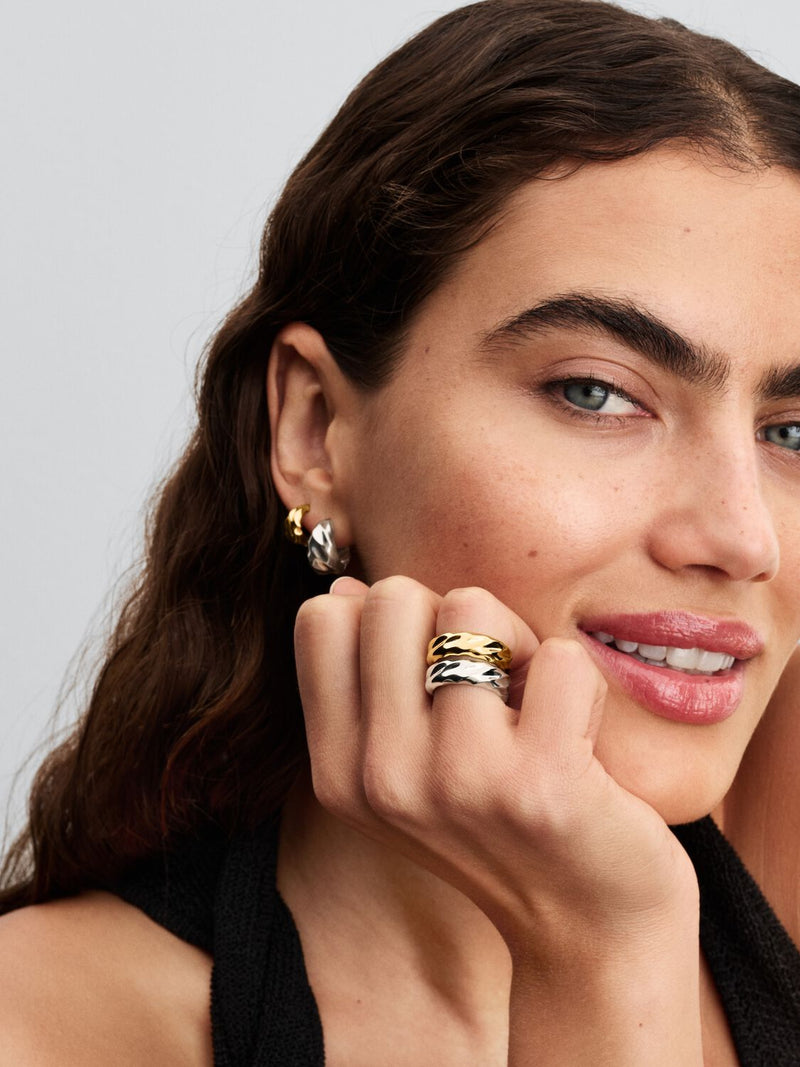 Rippled Wide Band Ring - 14ct Gold Plated - 163886C00