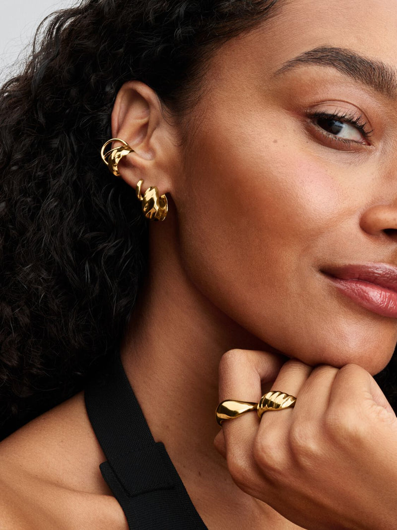 Rippled Hoop Earrings - 14ct Gold Plated - 263874C00