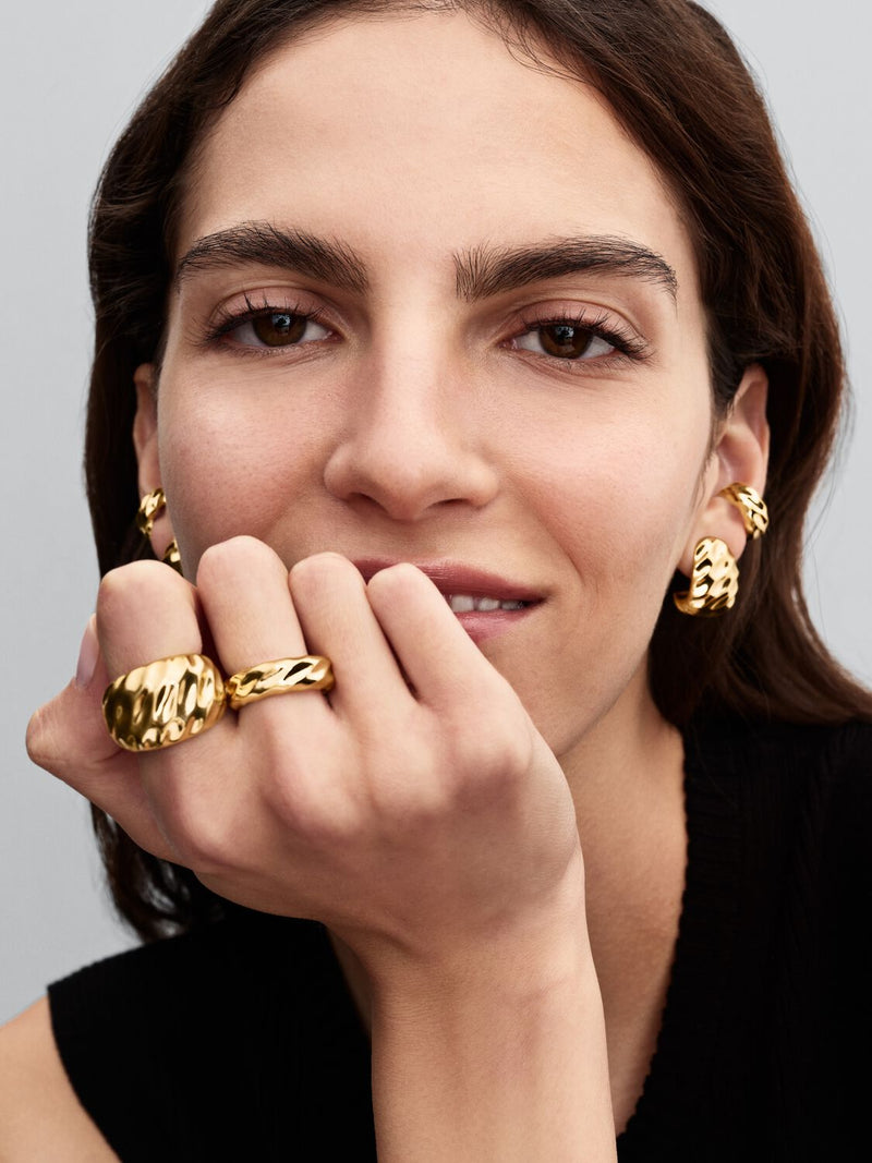 Rippled Wide Band Ring - 14ct Gold Plated - 163886C00