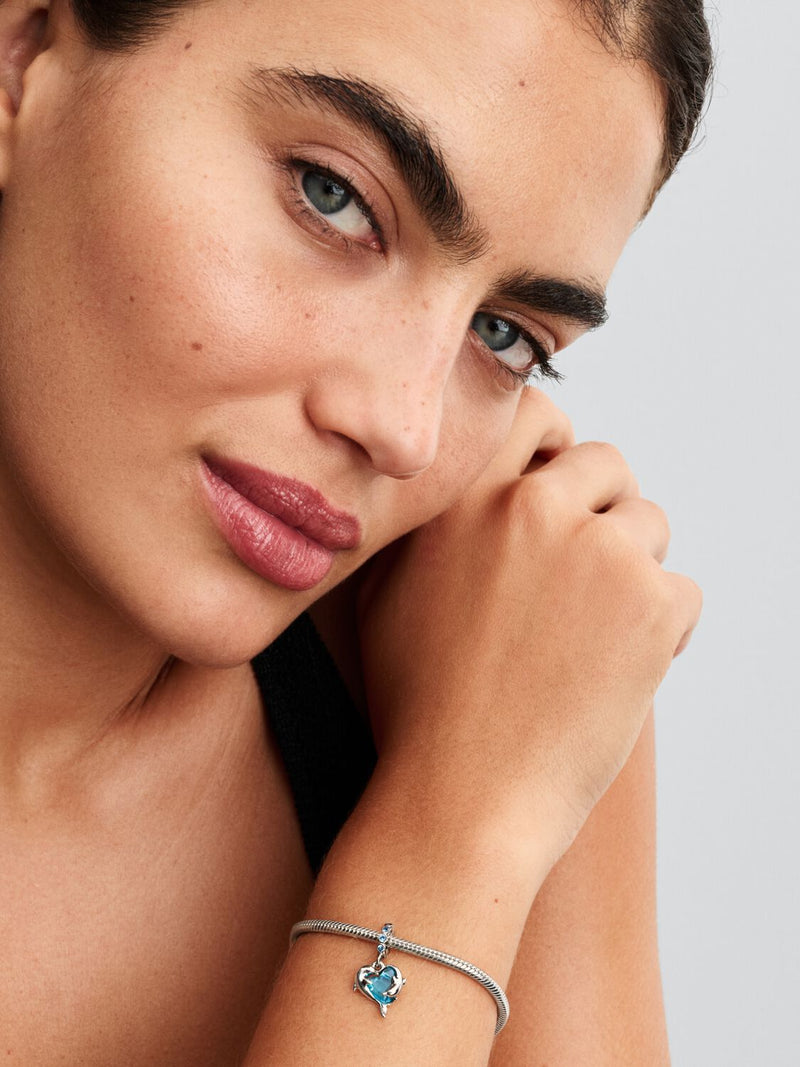 Blue Murano Glass Dolphins Dangle Charm - Sterling Silver - 793924C01