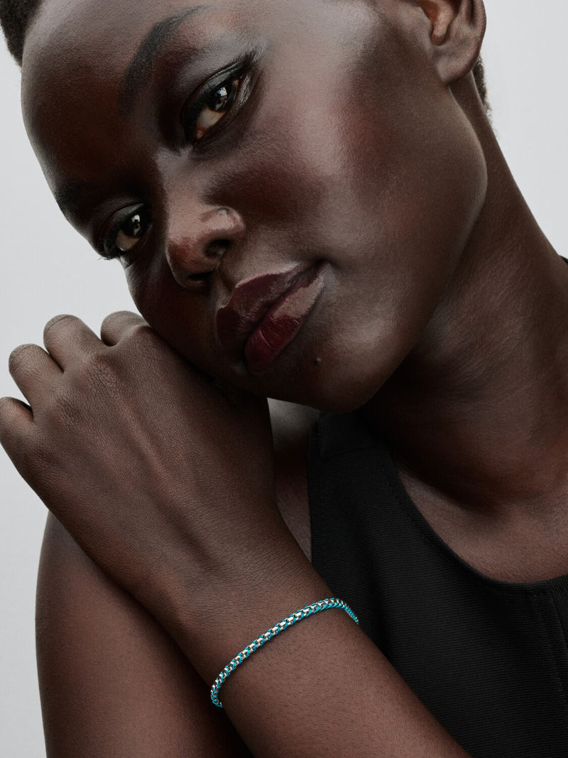 Blue Cord Box Chain Bracelet - Sterling Silver - 593816C01