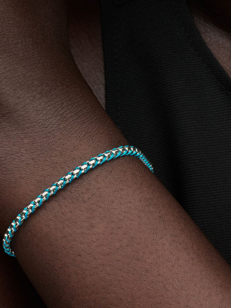 Blue Cord Box Chain Bracelet - Sterling Silver - 593816C01