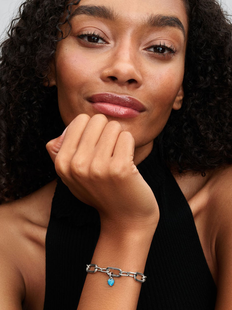 Turquoise-coloured Heart Mini Dangle Charm - Sterling Silver - 793827C01