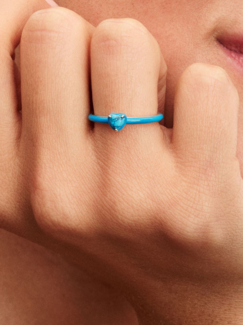 Turquoise-coloured Heart Stone Ring - Sterling Silver - 193828C01
