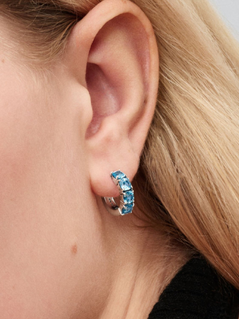 Light Blue Hoop Earrings - Sterling Silver - 293851C01