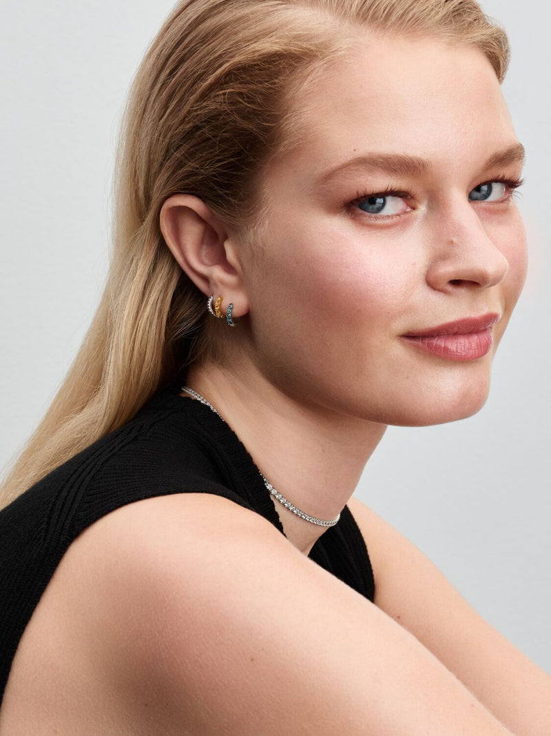 Blue Huggie Earrings - Sterling Silver - 293849C01