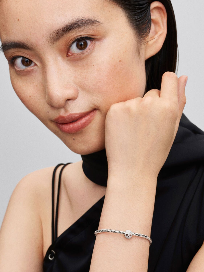 Textured Skull Mini Charm - Sterling Silver - 794040C00