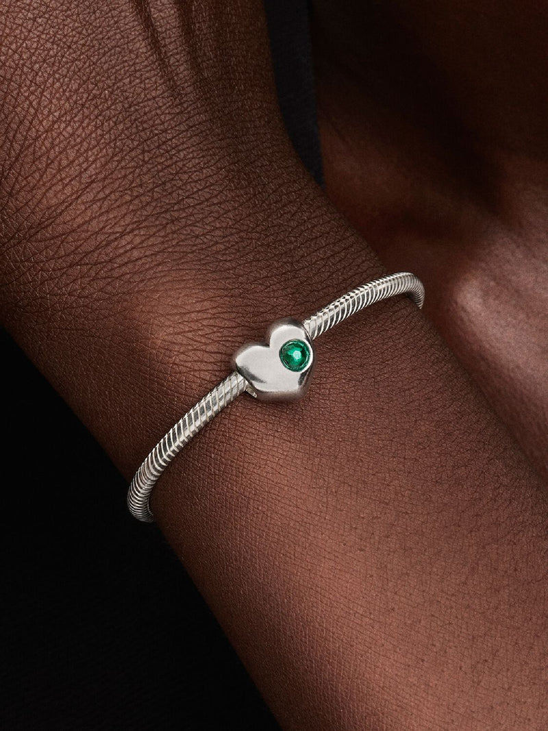 May Birthstone Heart Charm, Royal Green Crystal - Sterling Silver - 794161C05