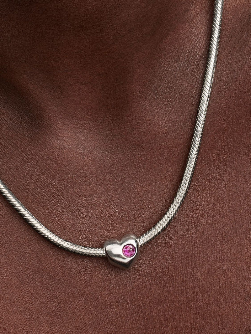 February Birthstone Heart Charm, Grape Purple Crystal - Sterling Silver - 794161C02