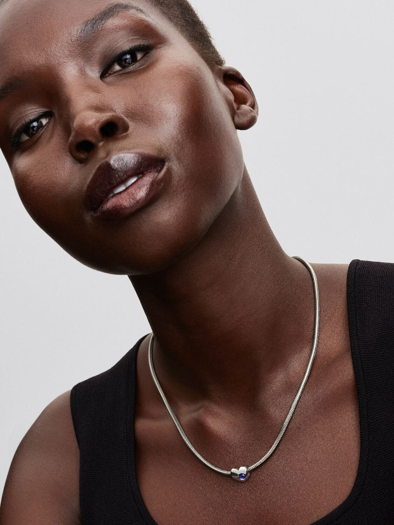 September Birthstone Heart Charm, Princess Blue Crystal - Sterling Silver - 794161C09