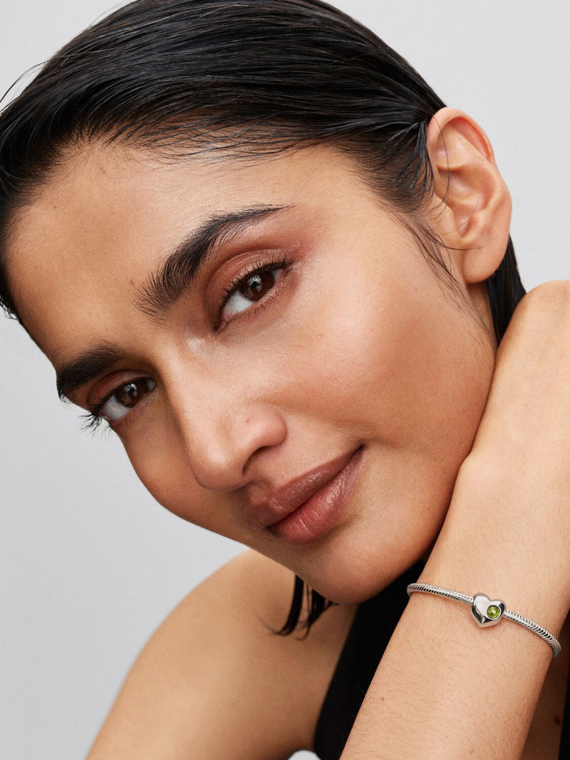 August Birthstone Heart Charm, Spring Green Crystal - Sterling Silver - 794161C08