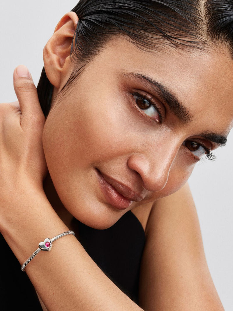 October Birthstone Heart Charm, Phlox Pink Crystal - Sterling Silver - 794161C10