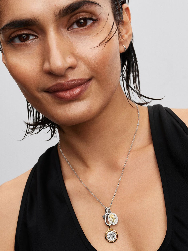 Openable Link Pendant Necklace with CZ - Silver - 394086C01