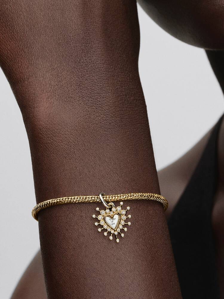 Radiant Heart Double Dangle Charm - Sterling Silver/14ct Gold Plating - 764141C01