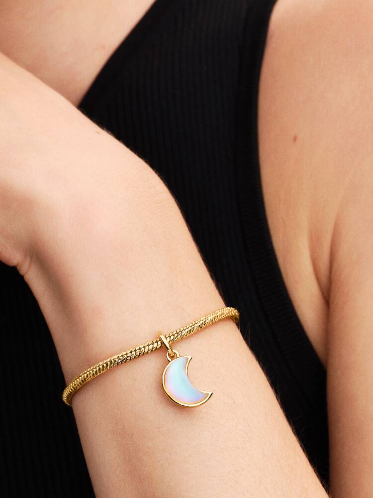 Sparkling Crescent Moon Dangle Charm - 14ct Gold Plating - 764275C01