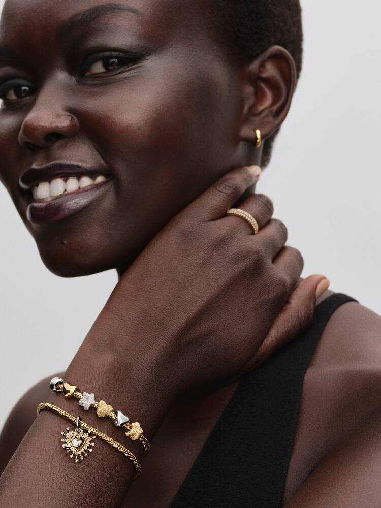 Radiant Heart Double Dangle Charm - Sterling Silver/14ct Gold Plating - 764141C01