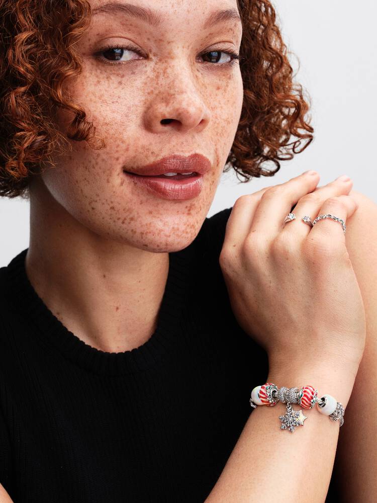 Opalescent Snowflake Double Dangle Charm - Sterling Silver - 794142C01