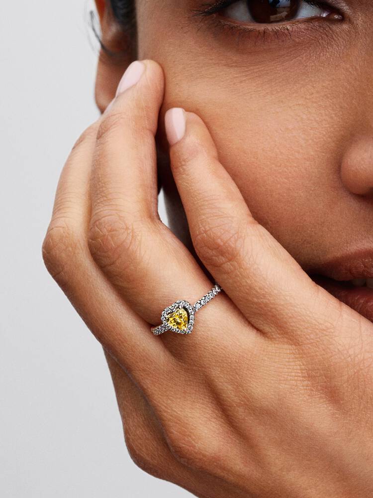 Sparkling Elevated Heart Ring, Yellow - Sterling Silver - 198421C06
