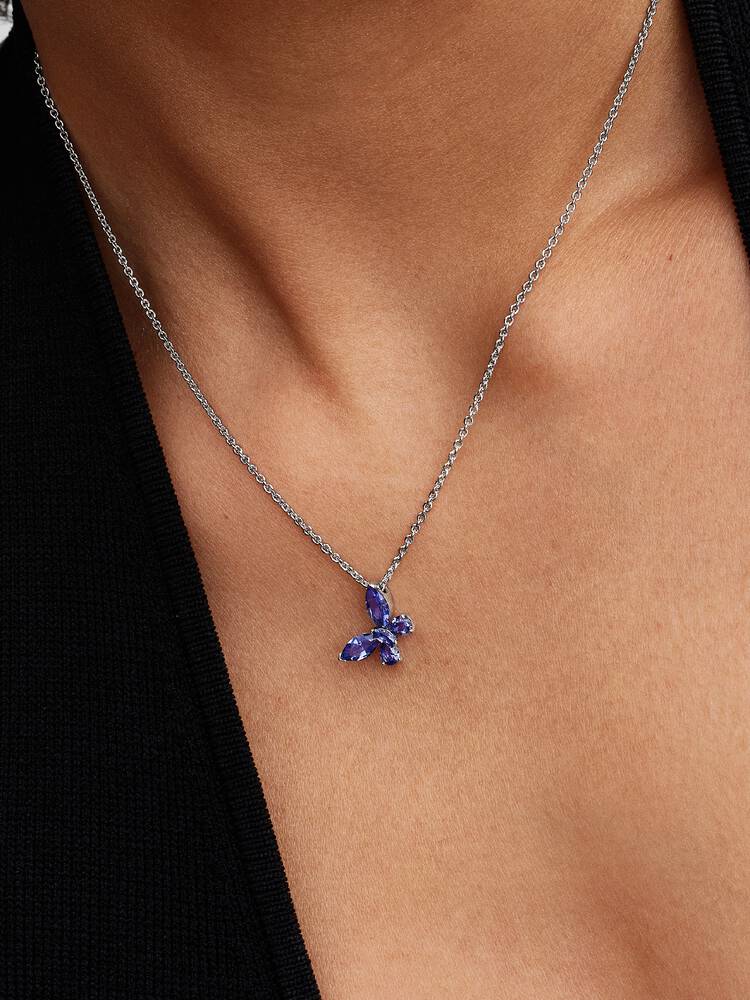 Butterfly Pendant Necklace, Blue - Sterling Silver - 394232C01-45