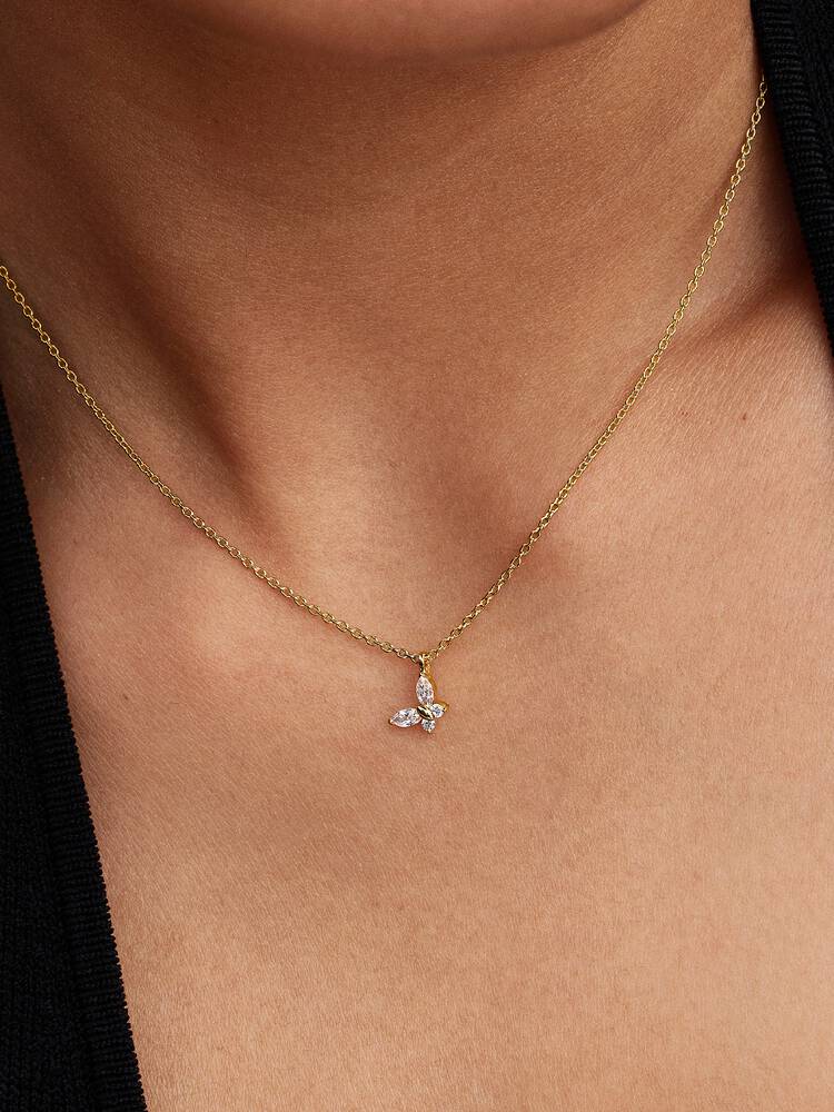 Butterfly Pendant Necklace - 14ct Gold Plating - 364267C01-45