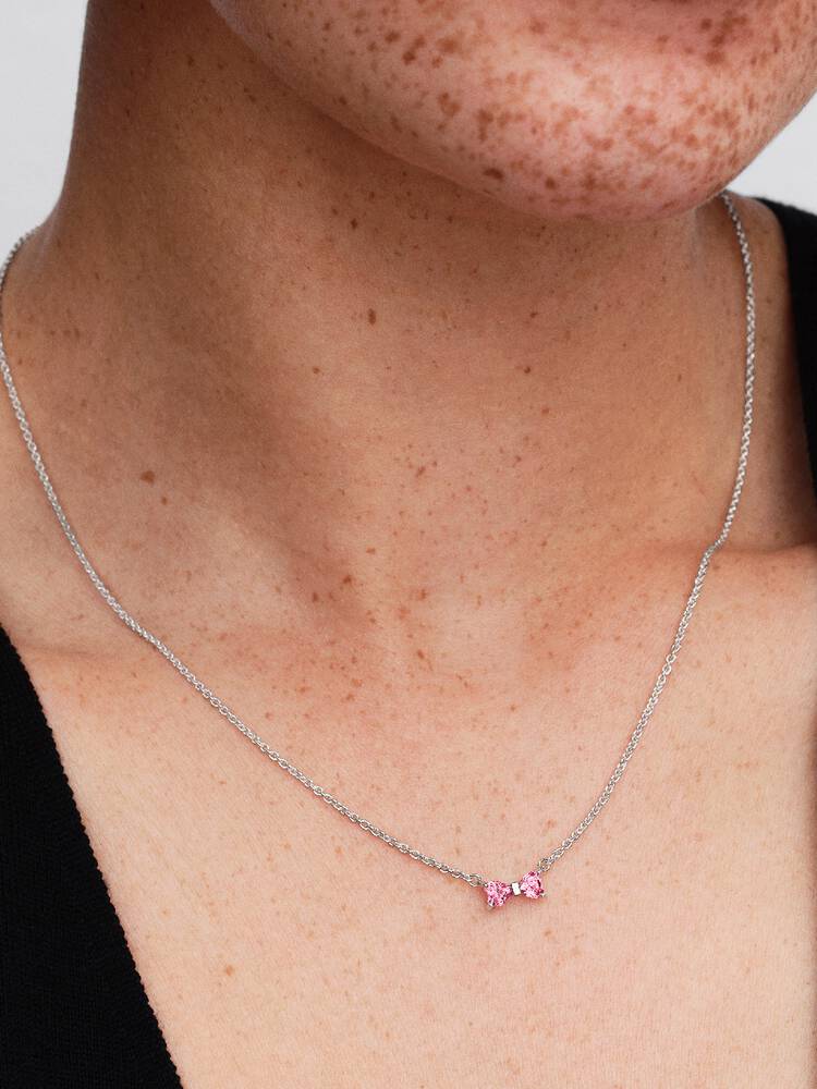 Bow Pendant Necklace, Pink - Sterling Silver - 394235C01-45