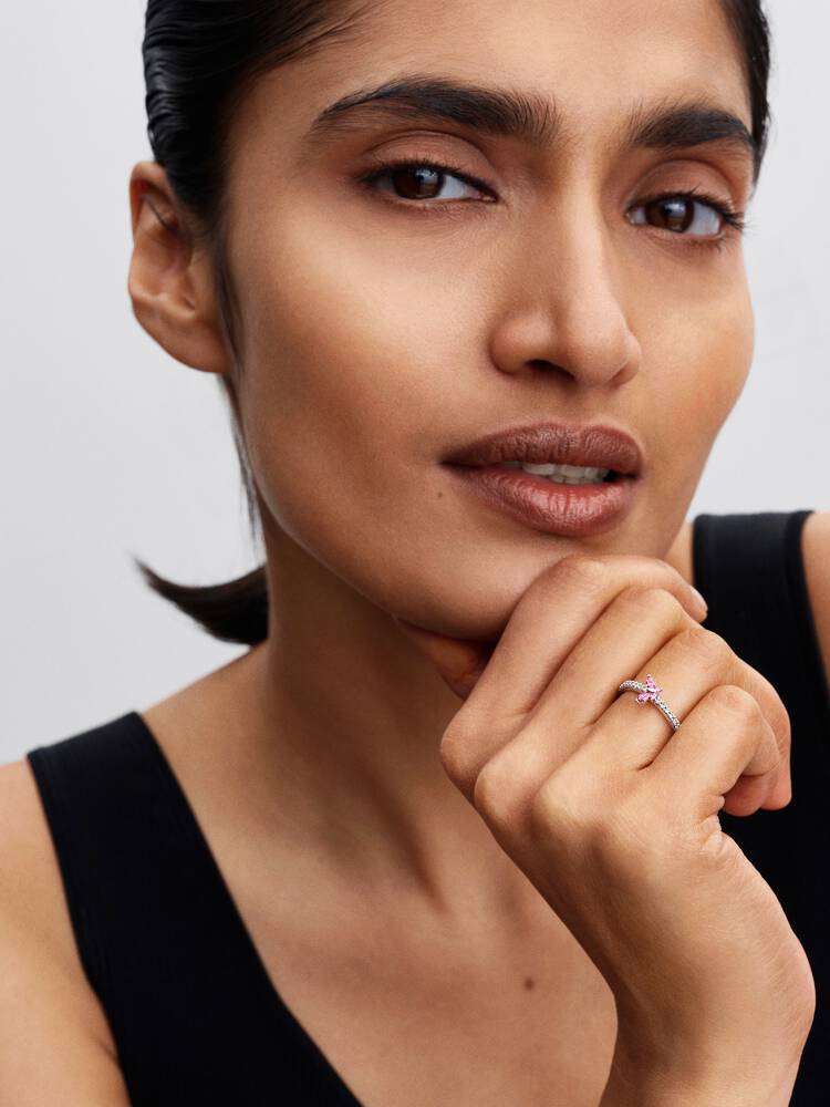 Sparkling Butterfly Ring, Pink - Sterling Silver - 194269C02